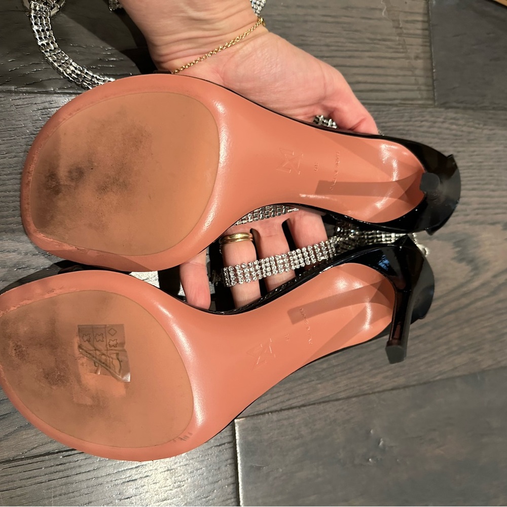 Amina Muaddi Black and Silver Crystal Embellished Heels - Picture 3 of 5
